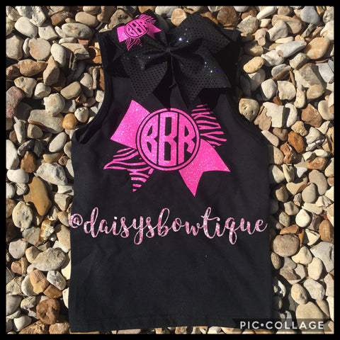 Black & hot pink monogram tank and bow